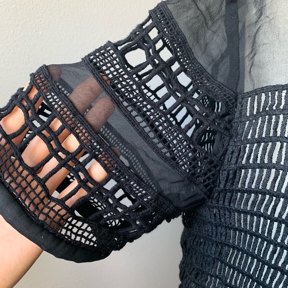 IRO Emmie BLACK lacework open sheer silk top 36 - Picture 5 of 8